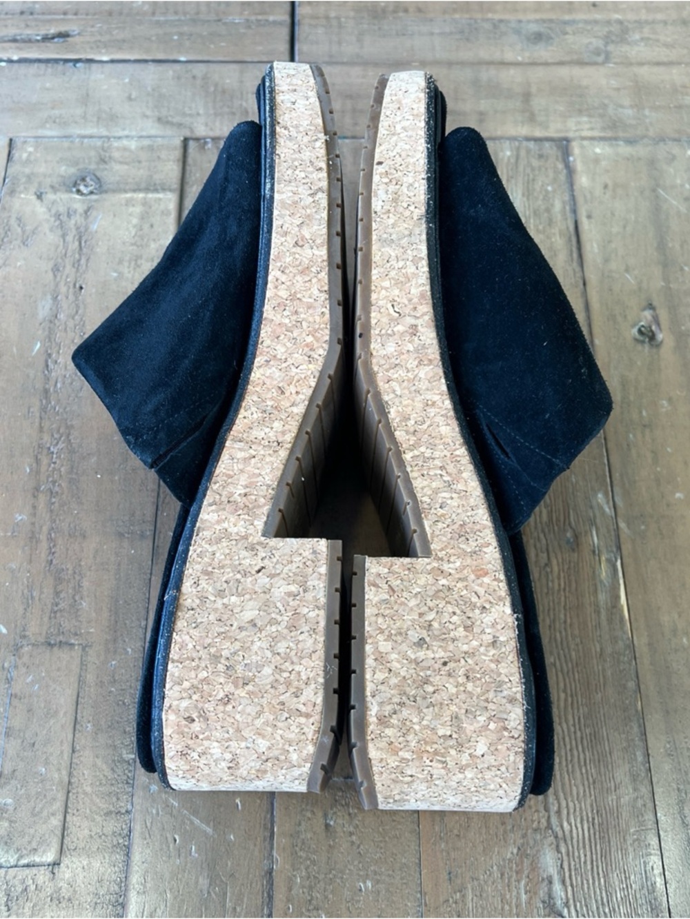 VINCE Women's Maddy Sandal Size 7.5 Block Heel Mule Cork Platfrom Black Suede - Picture 10 of 12
